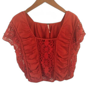 Free People Burnt Orange Peasant Blouse Size Small